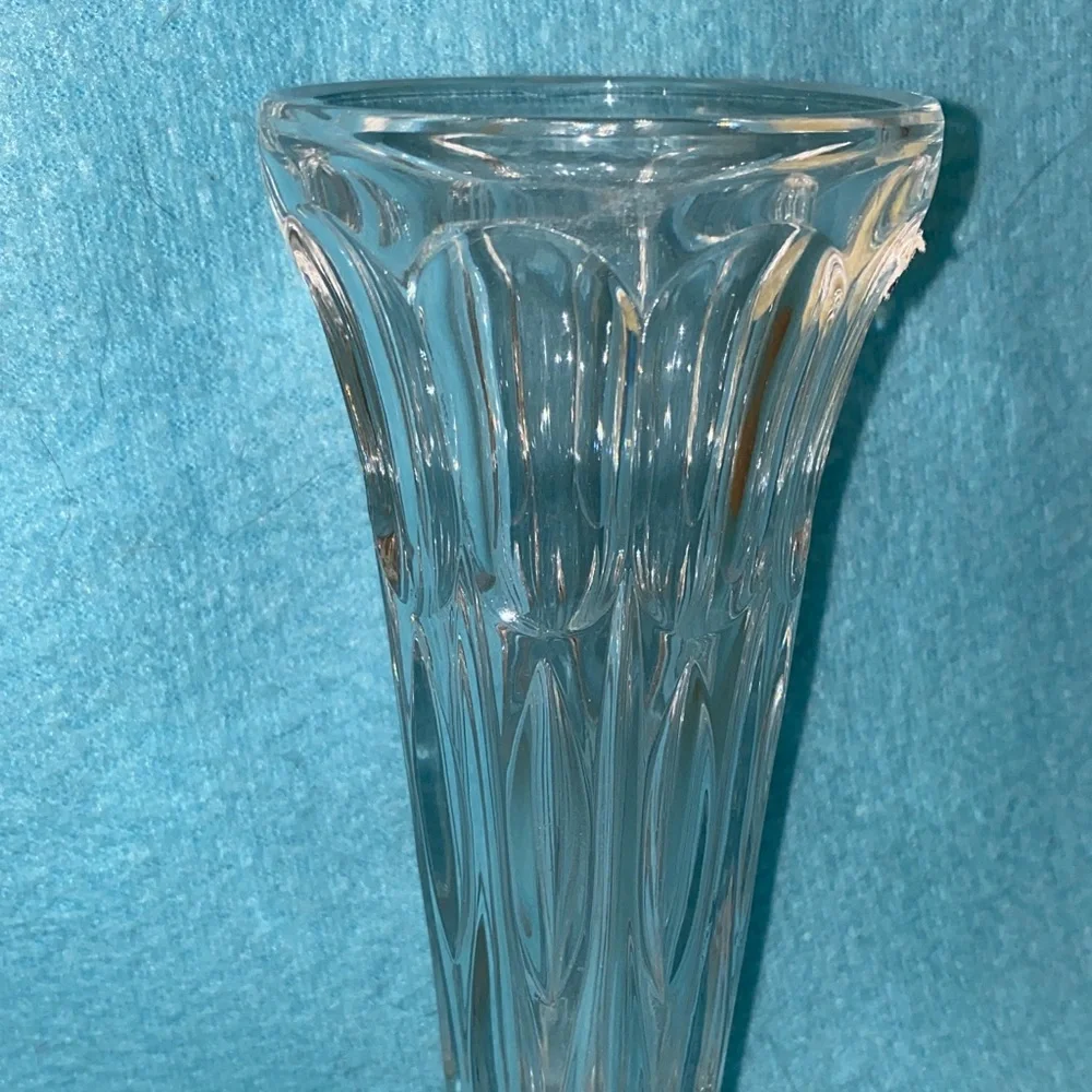 GORHAM all lead cut crystal trumpet clear starburst vase heavy thick vintage NEW